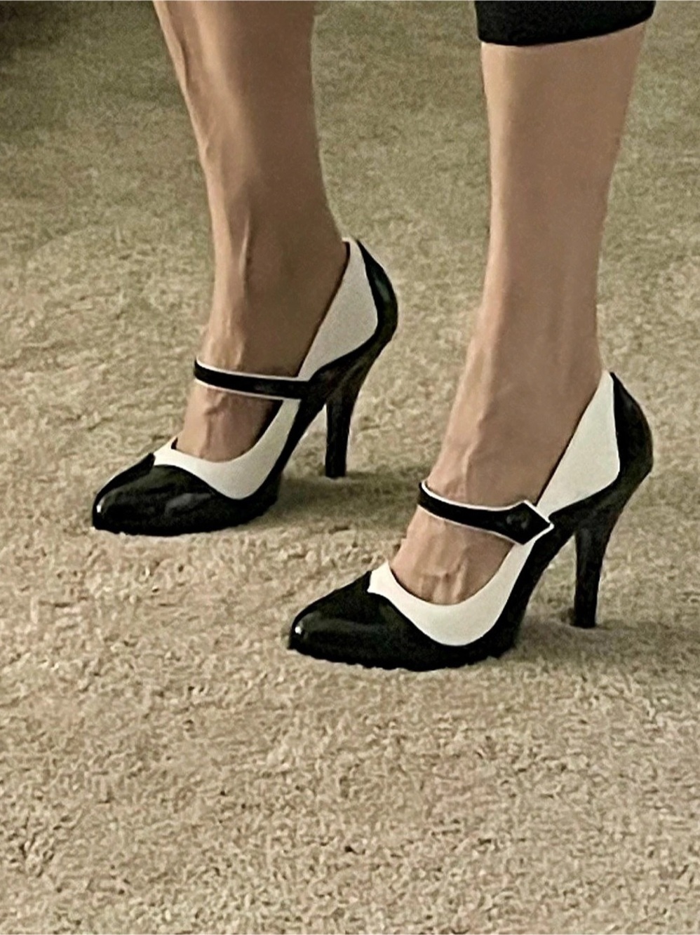 Bordello Patent Mary Jane Pumps Mary Jane Heels in Black & White